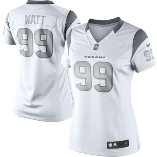 Women's Elite J.J. Watt Nike Jersey White - #99 Platinum NFL Houston Texans